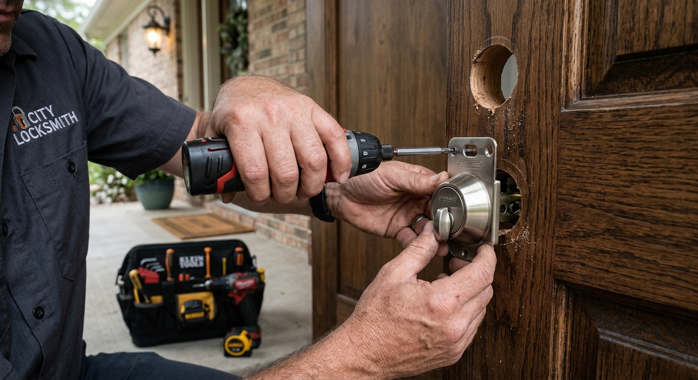Residential lock installation on Kingston heritage home front door